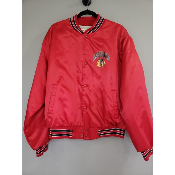 Vintage Chicago Blackhawks Locker Line Size XL Button-up Satin Jacket‎ - Picture 1 of 6